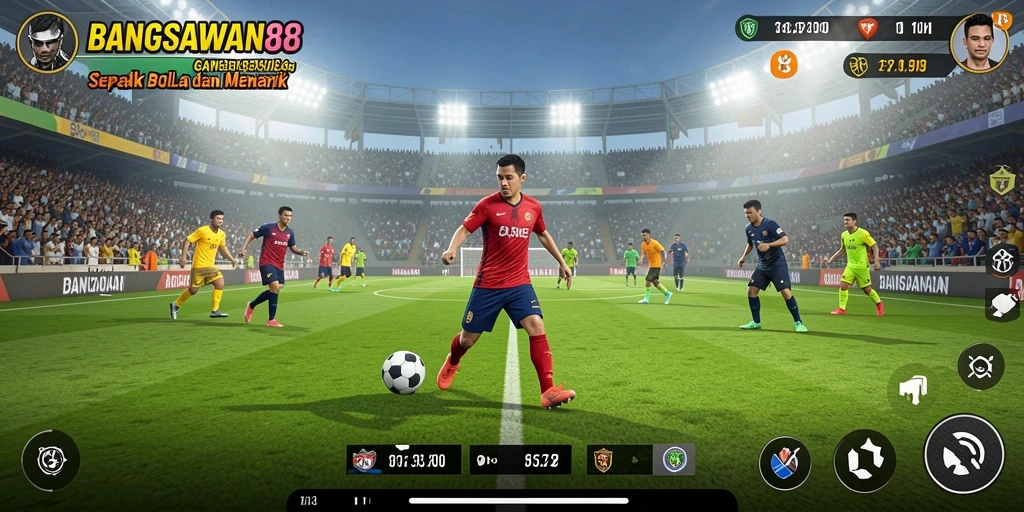 Tangkapan layar gameplay BANGSAWAN88 menampilkan pertandingan sepak bola yang mendebarkan.