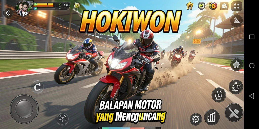 Gameplay balap motor yang menegangkan di HOKIWON.
