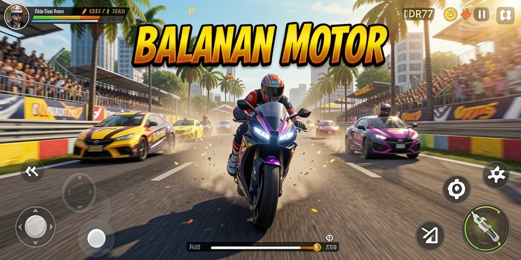 Tampilan screenshot dari gameplay IDR77 menampilkan aksi balapan motor yang mendebarkan.