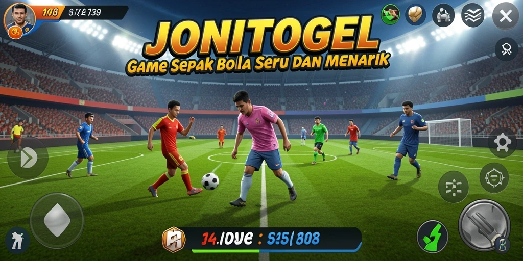 Screenshot gameplay seru JONITOGEL dengan pengalaman bermain sepak bola realistis.